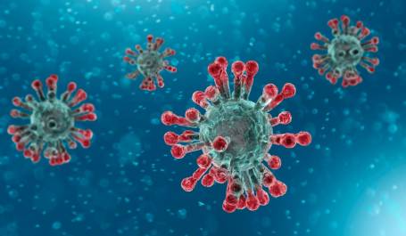 Coronavirus op blauwe achtergrond