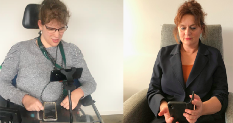 Arlette Kamsteeg en Hetty Siemeling videobellen
