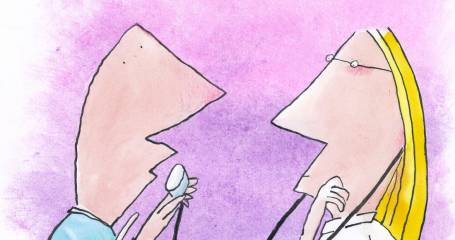 Een illustratie van een arts en cliënt in het kader van Waardegedreven zorg.