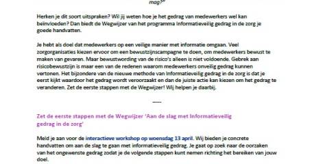 Uitnodiging workshop informatieveilig gedrag in de zorg