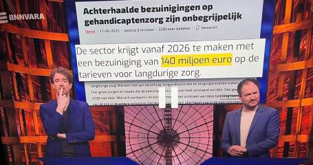 Screenshot 'Even tot hier' over bezuinigingen gehandicaptenzorg