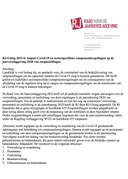 Cover Impact Covid-19 en sectorspecifieke compensatieregelingen op de jaarverslaggeving 2020 van zorginstellingen