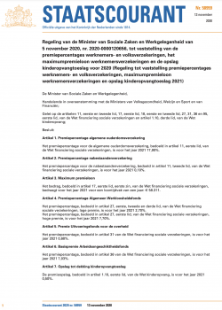 Regeling van de Minister van Sociale Zaken en Werkgelegenheid van 5 november 2020, nr. 2020-0000120656, tot vaststelling van de premiepercentages werknemers- en volksverzekeringen