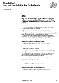 Wet van 25 november 2020 tot wijziging van enkele wetten van het Ministerie van Sociale Zaken en Werkgelegenheid (Verzamelwet SZW 2021)