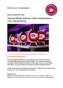 Oproep inzendingen special media awards