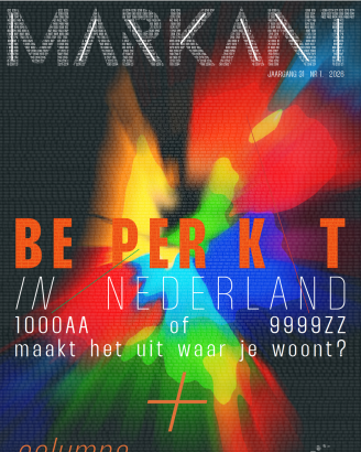 Kunstzinnige weergave van de kaart van Nederland, opgebouwd uit alle postcodes van Nederland.