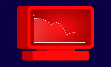 tv scherm met grafiek met dalende trend