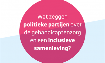 Cirkel met tekst Wat zeggen politieke partijen over de gehandicaptenzorg en een inclusieve samenleving?