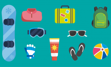 picto's die te maken hebben met vakantie zoals een zonnebril, slippers, zonnebrand e.d.