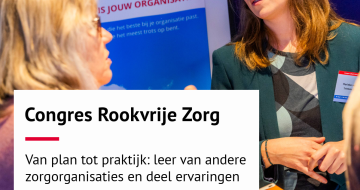 Afbeelding met praktische informatie over het congres rookvrije zorg: deze vindt plaats op 9 oktober in de Flint in Amersfoort en kost €95,- en bevat accreditatie