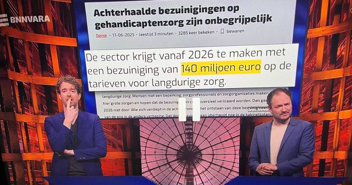 Screenshot 'Even tot hier' over bezuinigingen gehandicaptenzorg