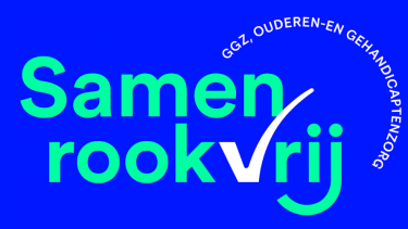 Logo samen rookvrij blauwe achtegrond met groene tekst