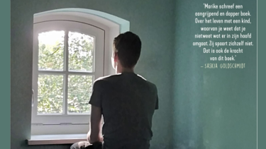 Coverfoto van het boek bericht van de witte meeuw een jongeman die uit het raam kijkt