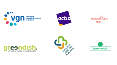 logo van vgn actiz nederlandse ggz alliantie voeding in de zorg greendish en eten+welzijn